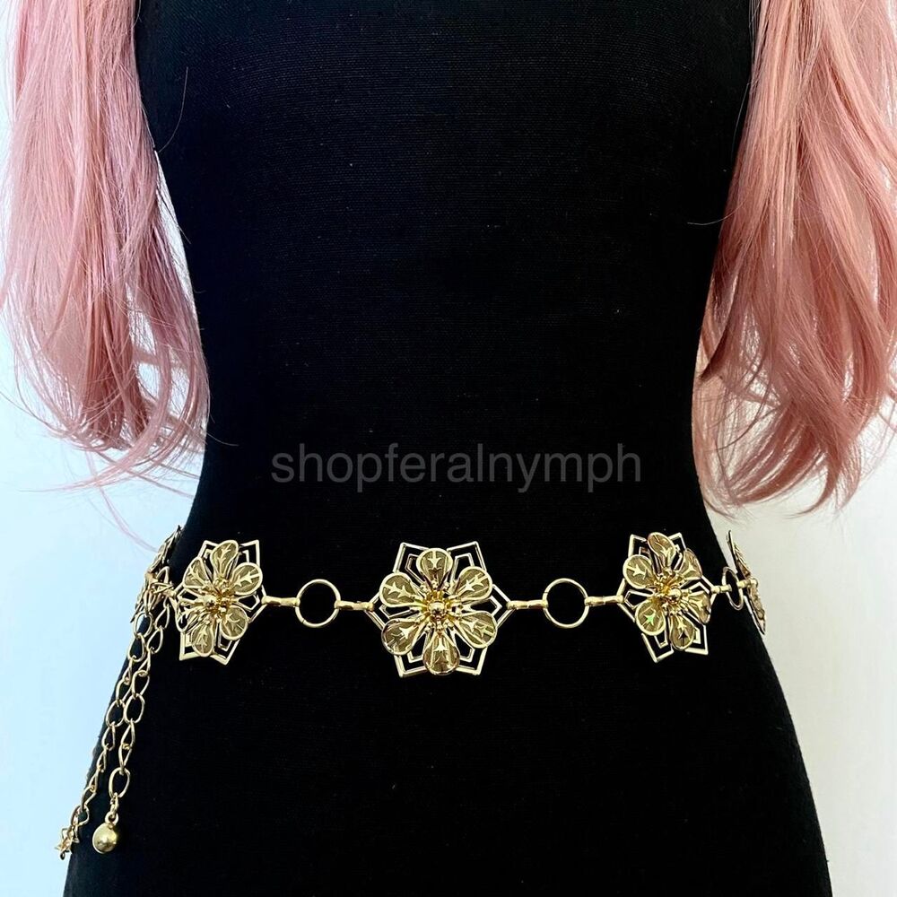 Gold Y2K Star Flower Open Ring Waist Chain Belt, Fits 23-41 Inches, X7GA1357